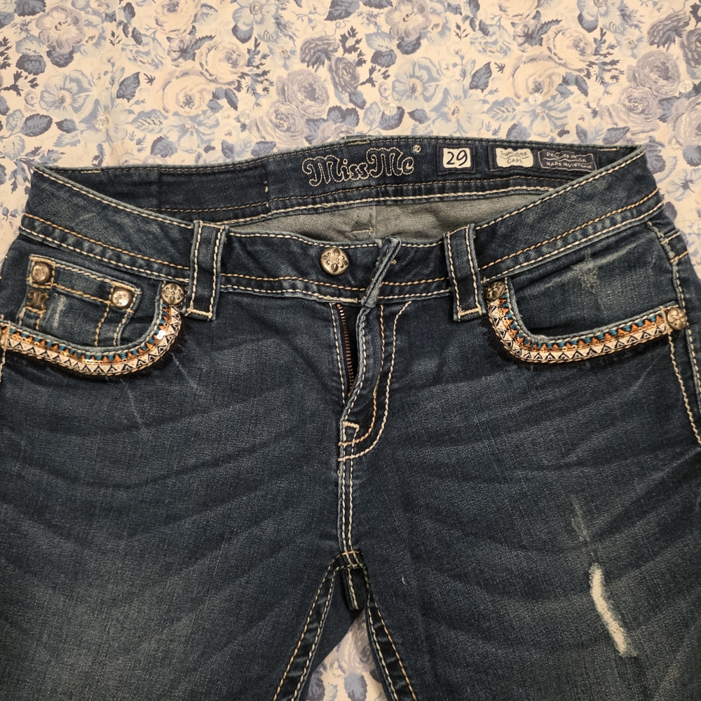 Miss Me Dark Blue Denim Ankle Jeans with Embellished Pockets